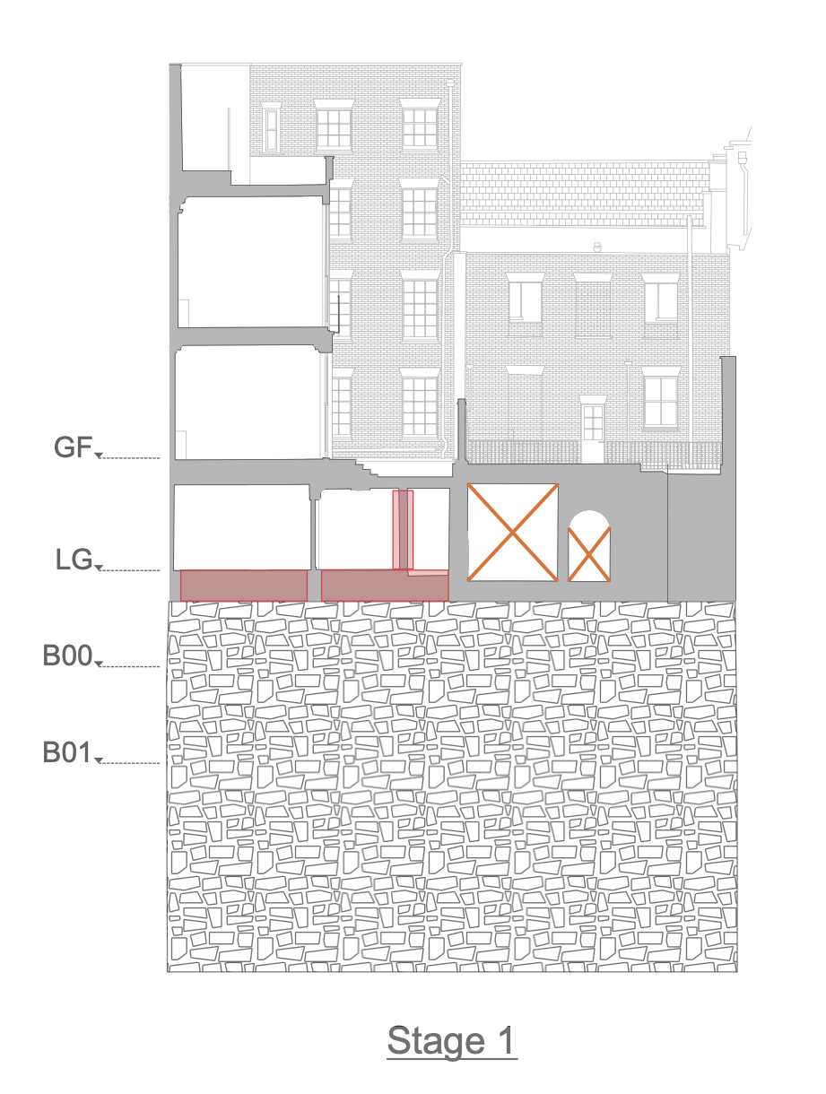 Stage 01: Preparatory works to existing 49 and 50 Berkeley Square structures.